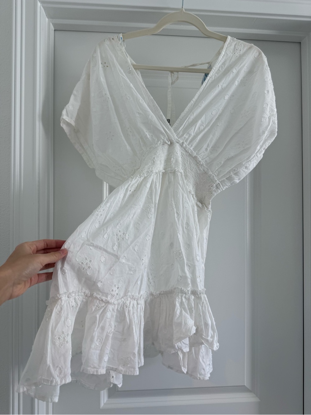 White V-Neck Beach Cover-Up Dress - Women's